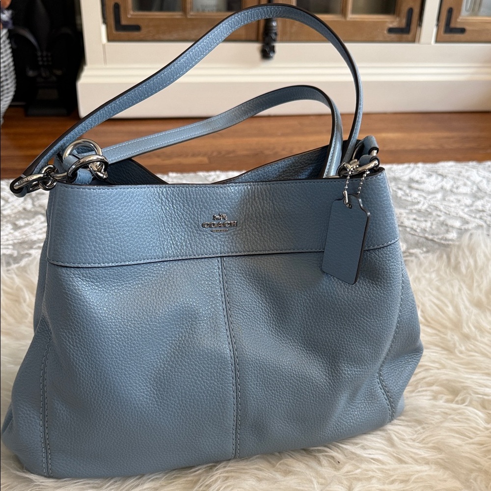 Coach Light Blue Pebbled Leather Shoulder Bag
